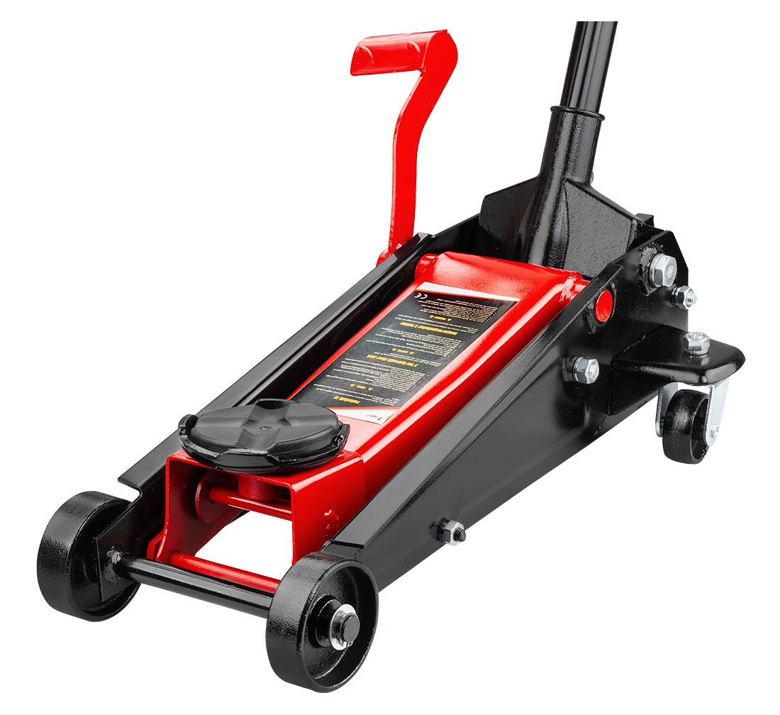 Cric sollevatore auto, martinetto idraulico professionale a carrello con profilo ribassato, 3 t con maniglia a pedale sollevamento rapido