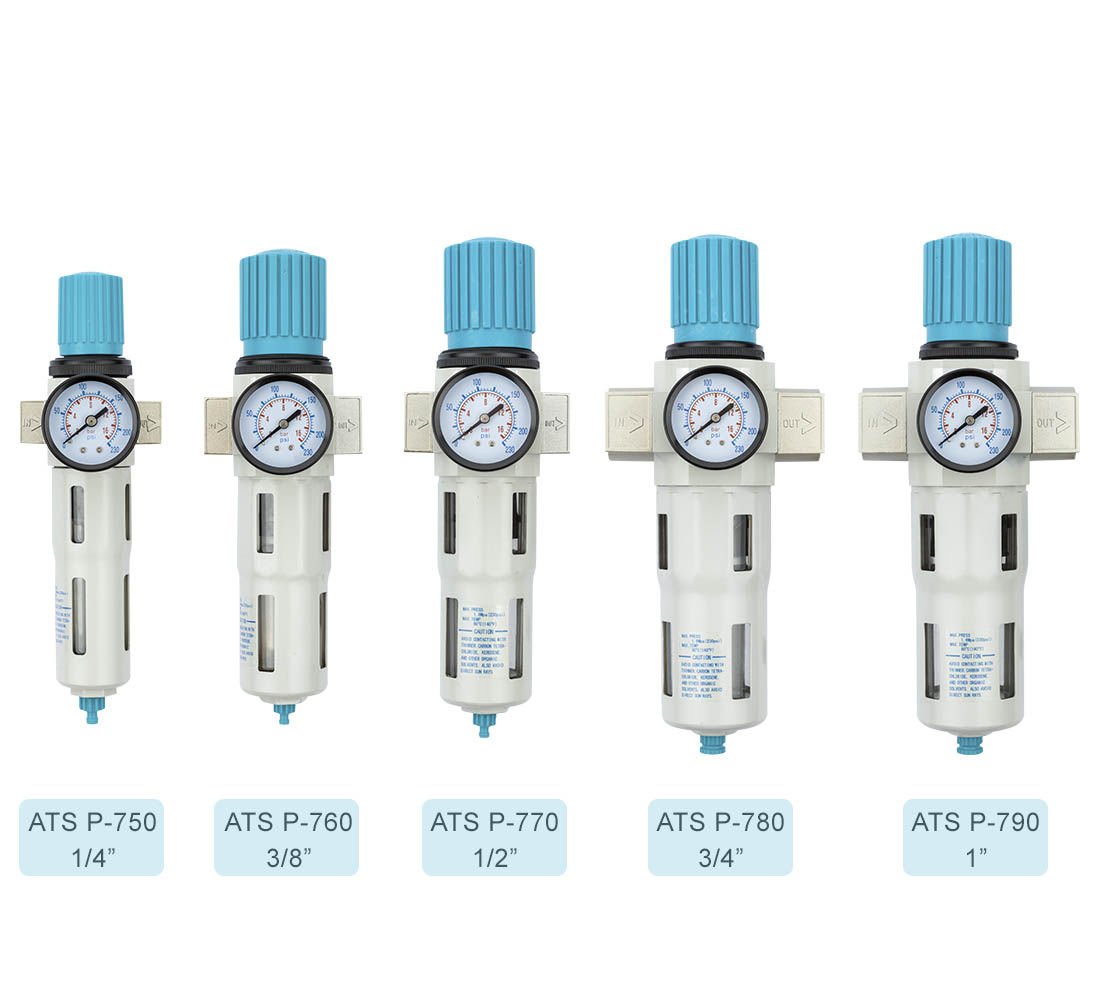 Filtro aria con regolatore di pressione del separatore d'acqua, regolatore del compressore d'aria con valvola di riduzione della pressione e manometro, accessorio per utensili pneumatici, 1/4 P-750 Pro