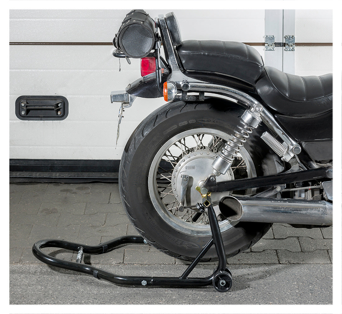 Cavalletto per ruote posteriori per il sollevamento della moto bici garage capacità carico max. 300kg, cavalletto supporto per moto bici da officina adatto testa della forcella a doppia u + l, Redats