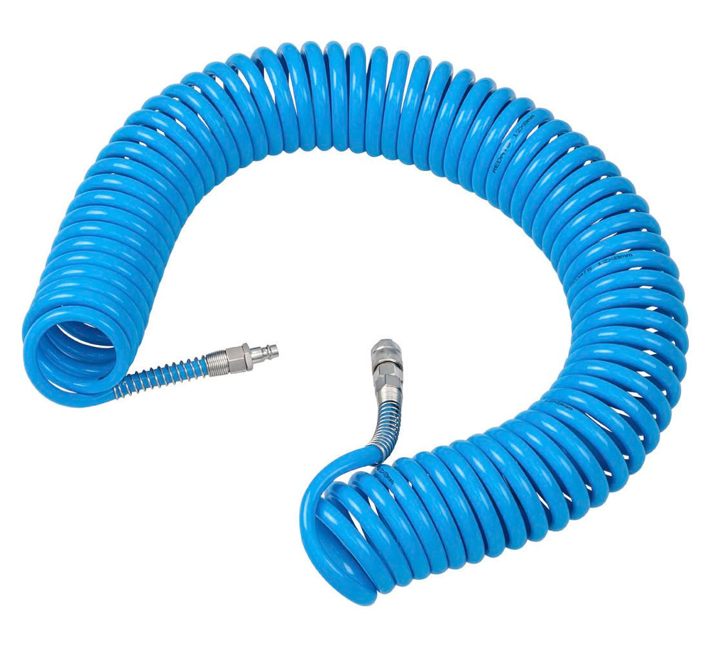 Tubo a spirale per aria compressa, 15 m diametro 8 × 12 mm con attacchi rapidi inclusi
