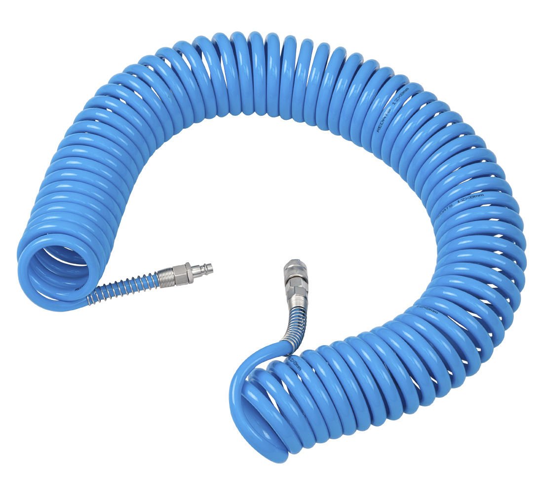 Tubo a spirale per aria compressa, 15 m diametro 8 × 12 mm con attacchi rapidi inclusi