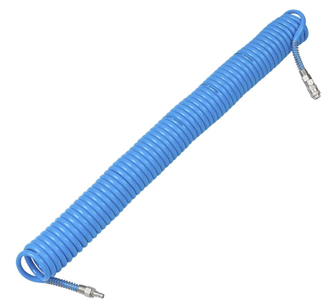 Tubo a spirale per aria compressa, 15 m diametro 8 × 12 mm con attacchi rapidi inclusi