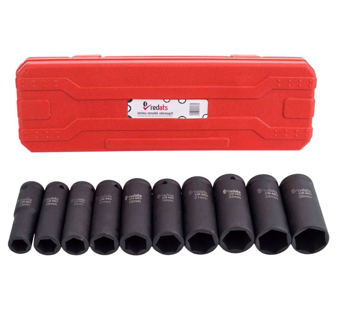 Chiavi a bussola 1/2", set 10 bussole, 13-26mm, bussole a impulsi con custodia in plastica