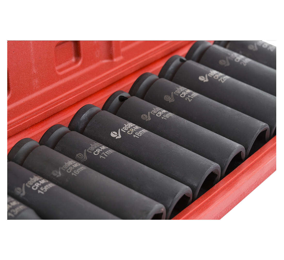 Chiavi a bussola 1/2", set 10 bussole, 13-26mm, bussole a impulsi con custodia in plastica