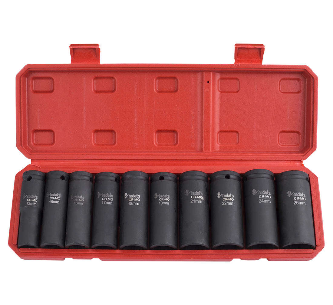 Chiavi a bussola 1/2", set 10 bussole, 13-26mm, bussole a impulsi con custodia in plastica