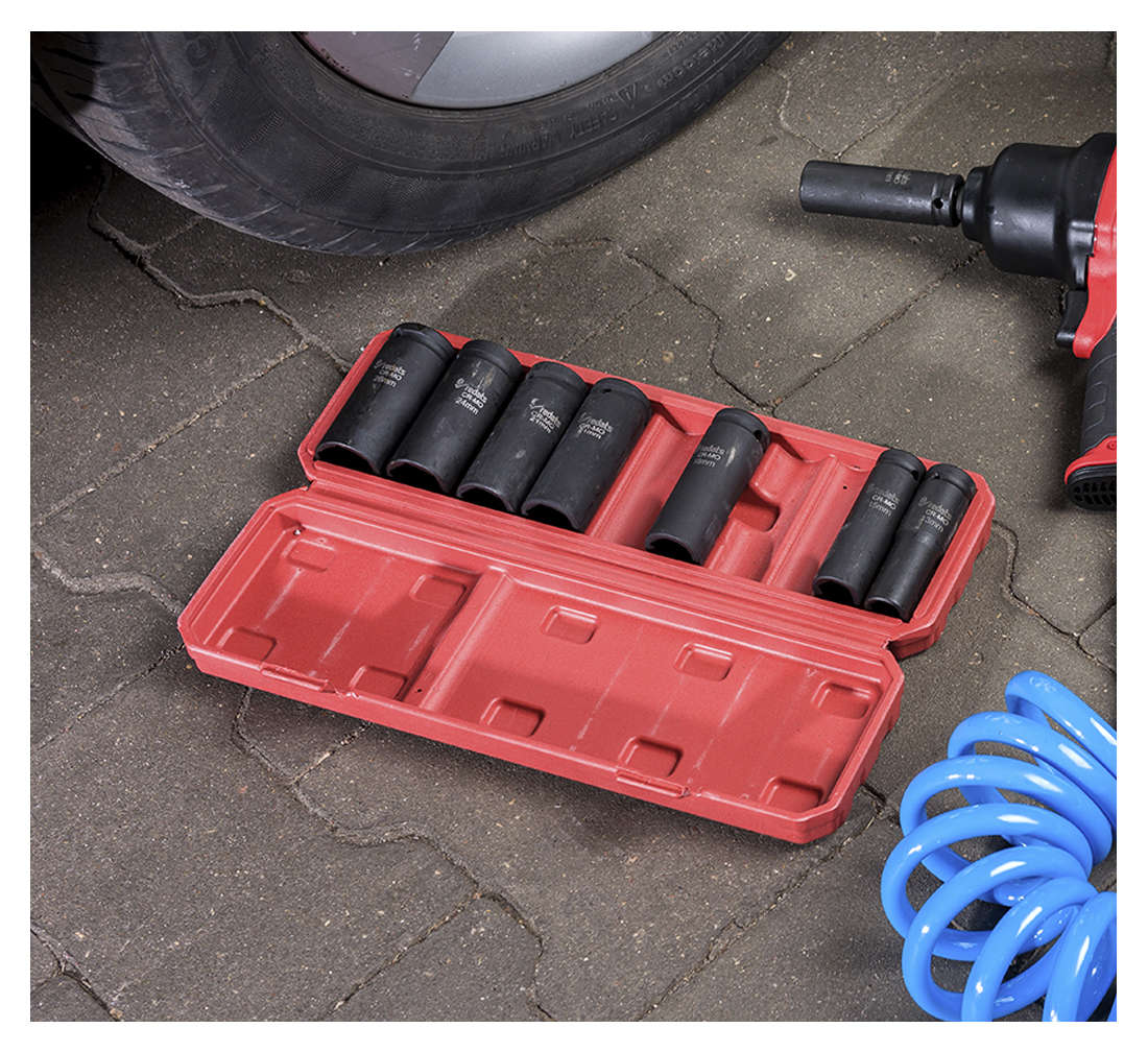 Chiavi a bussola 1/2", set 10 bussole, 13-26mm, bussole a impulsi con custodia in plastica
