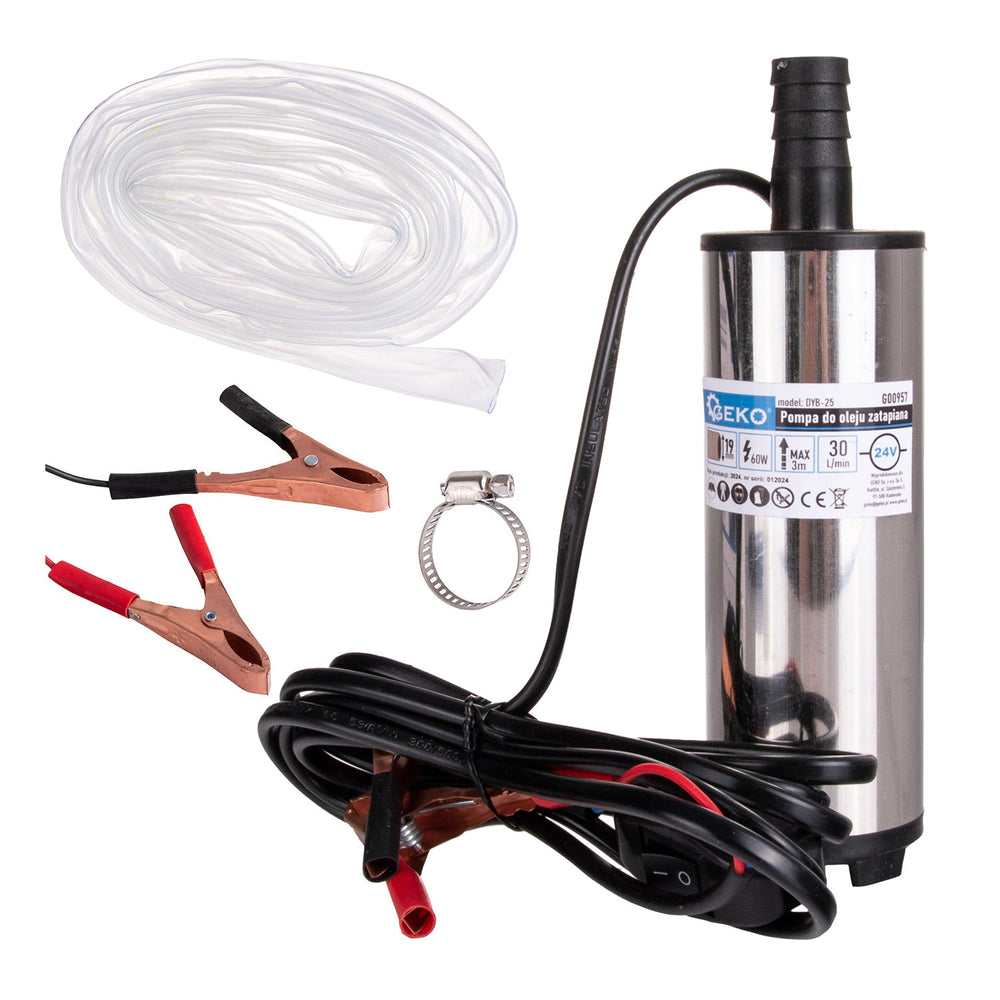 Pompa sommersa per trasferimento gasolio e liquidi 60 W 24 V 30 l/min con tubo da 3 m, sommergibile per pompaggio di acqua diesel