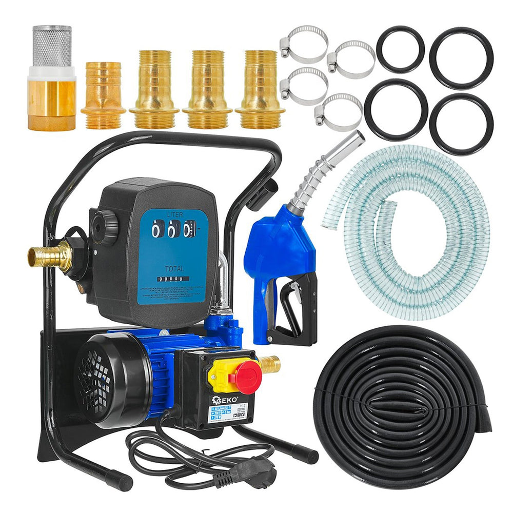 Pompa trasferimento carburante gasolio, portata 40l/min, 3 Bar, per l'estrazione di olio lubrificante, 12v 370w, kit-set accessori per travaso, Geko