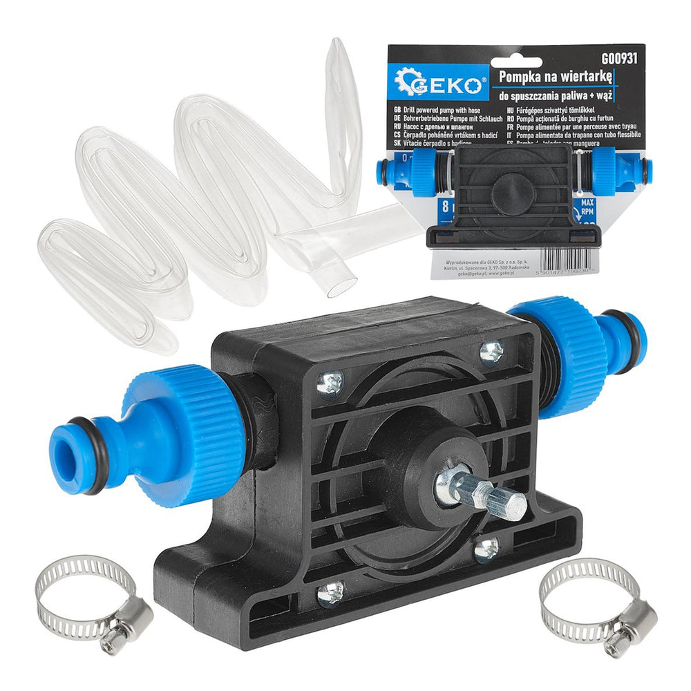 Pompa travaso liquidi carburante aspira trapano attacco 3/4"  con tubo da 3 m, Geko