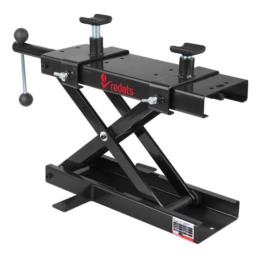 Ponte sollevatore cric idraulico a forbice per moto da officina capacità max. 500kg altezza regolabile 9,5-42,5 cm, cavalletto alzamoto con 2 selle antiscivolo da officina operazione idraulica, Redats