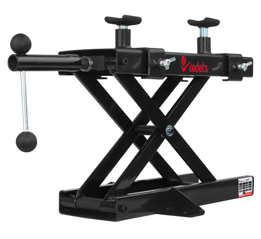 Ponte sollevatore cric idraulico a forbice per moto da officina capacità max. 500kg altezza regolabile 9,5-42,5 cm, cavalletto alzamoto con 2 selle antiscivolo da officina operazione idraulica, Redats