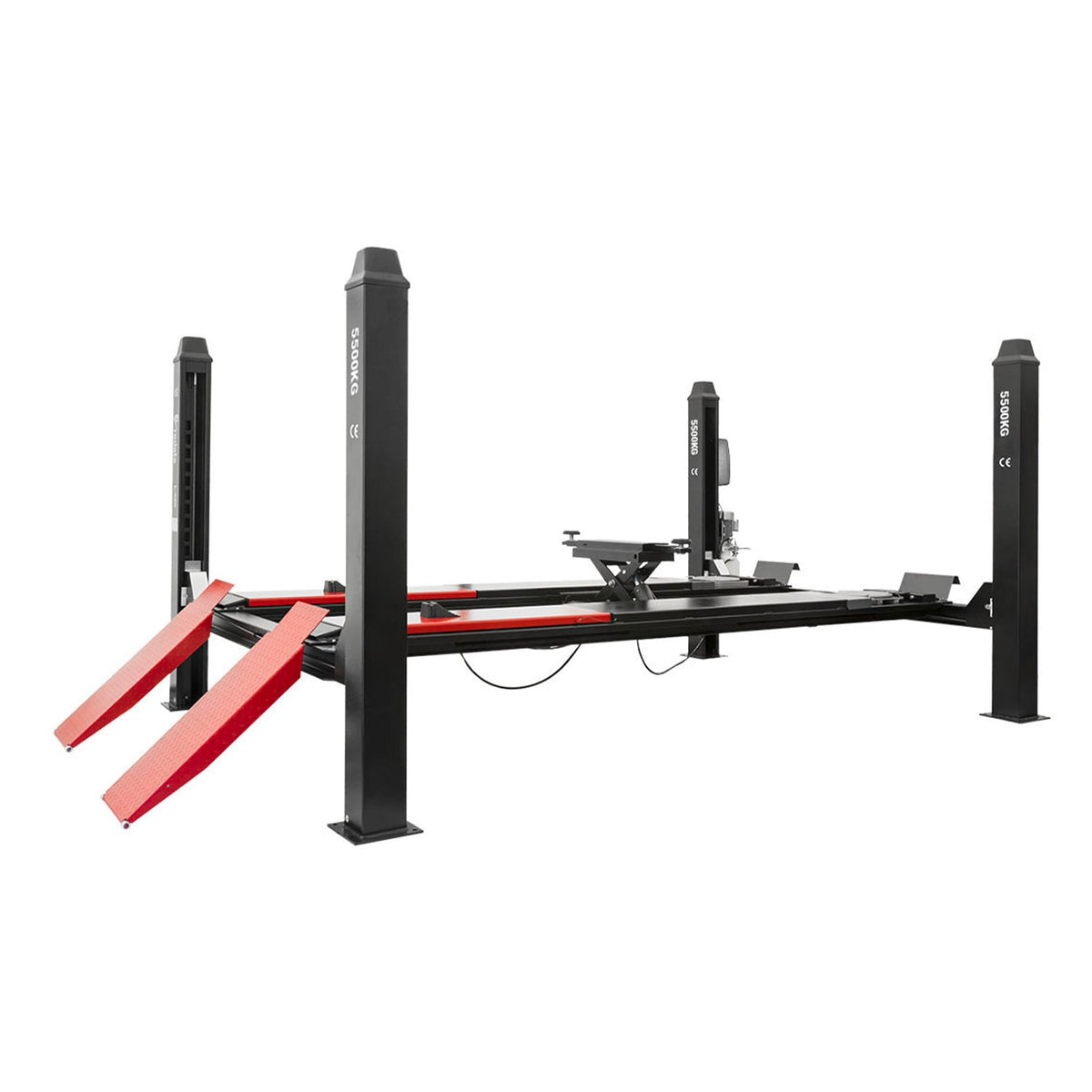 Ponte sollevatore elettroidraulico a 4 colonne, portata 5500 kg,380v, con cric da fossa