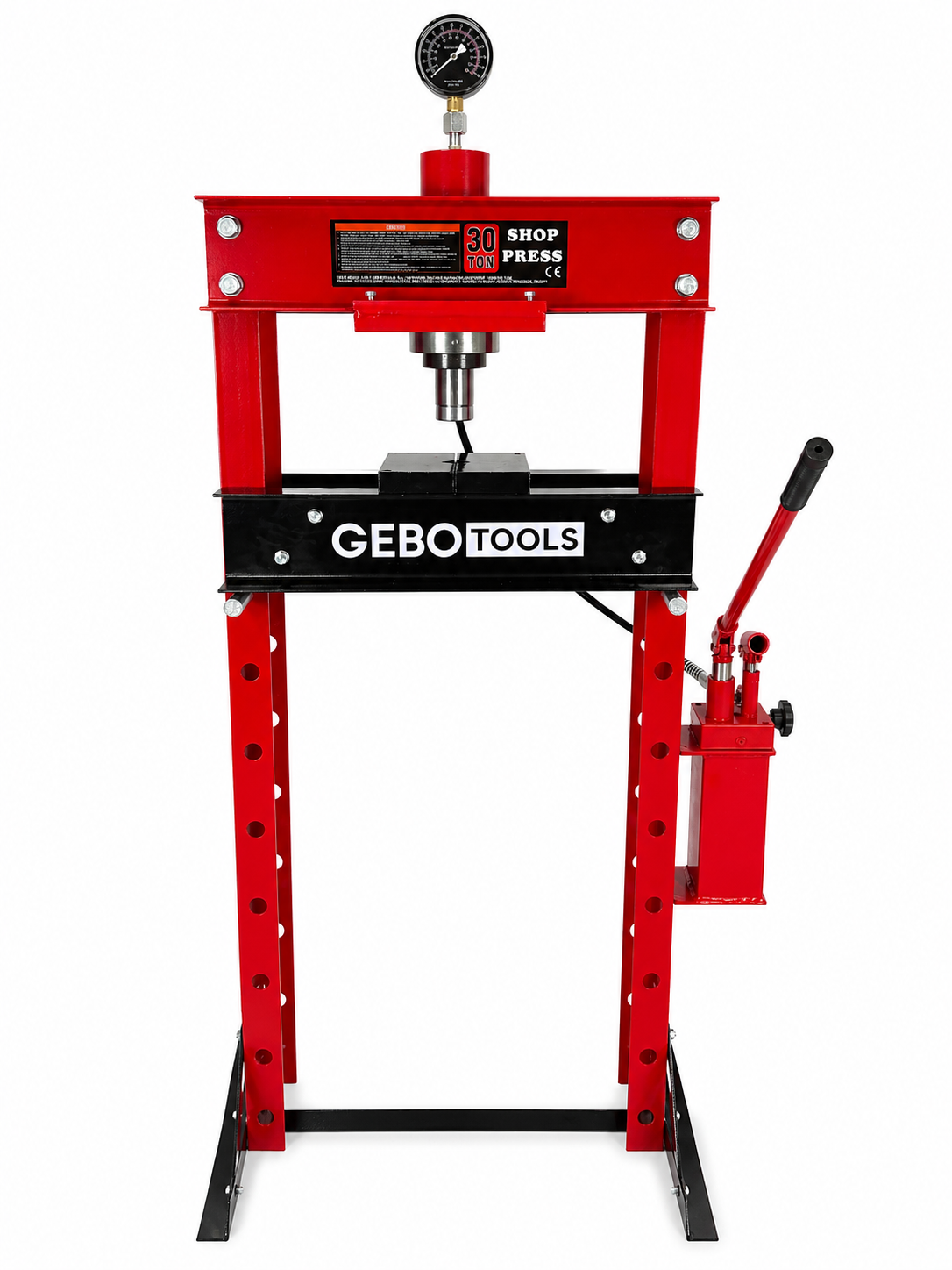 Pressa idraulica da officina 30 tonnellate a telaio per cuscinetti con manometro, a doppia azione,  Gebo Tools