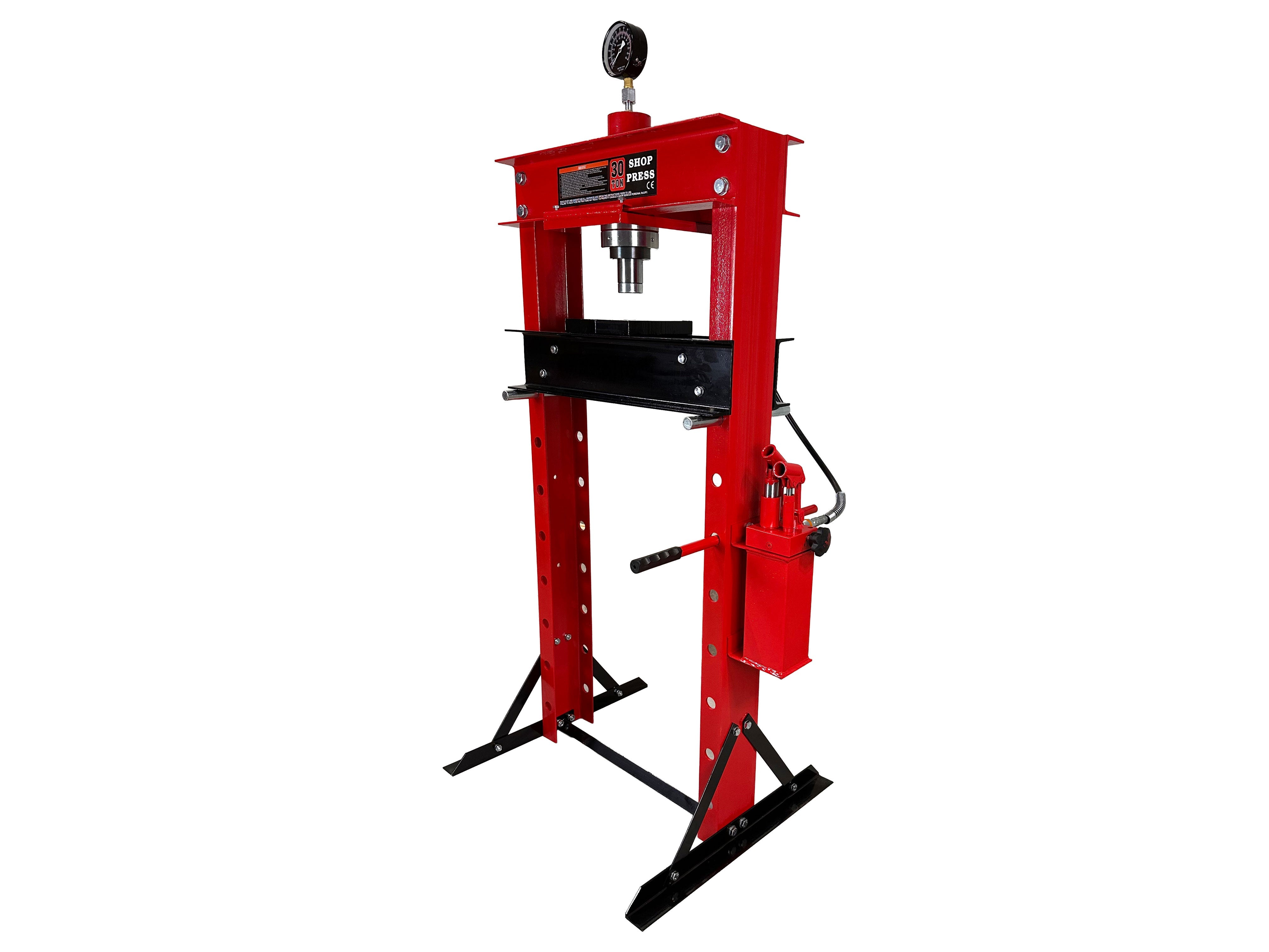 Pressa idraulica da officina 30 tonnellate a telaio per cuscinetti con manometro, a doppia azione,  Gebo Tools