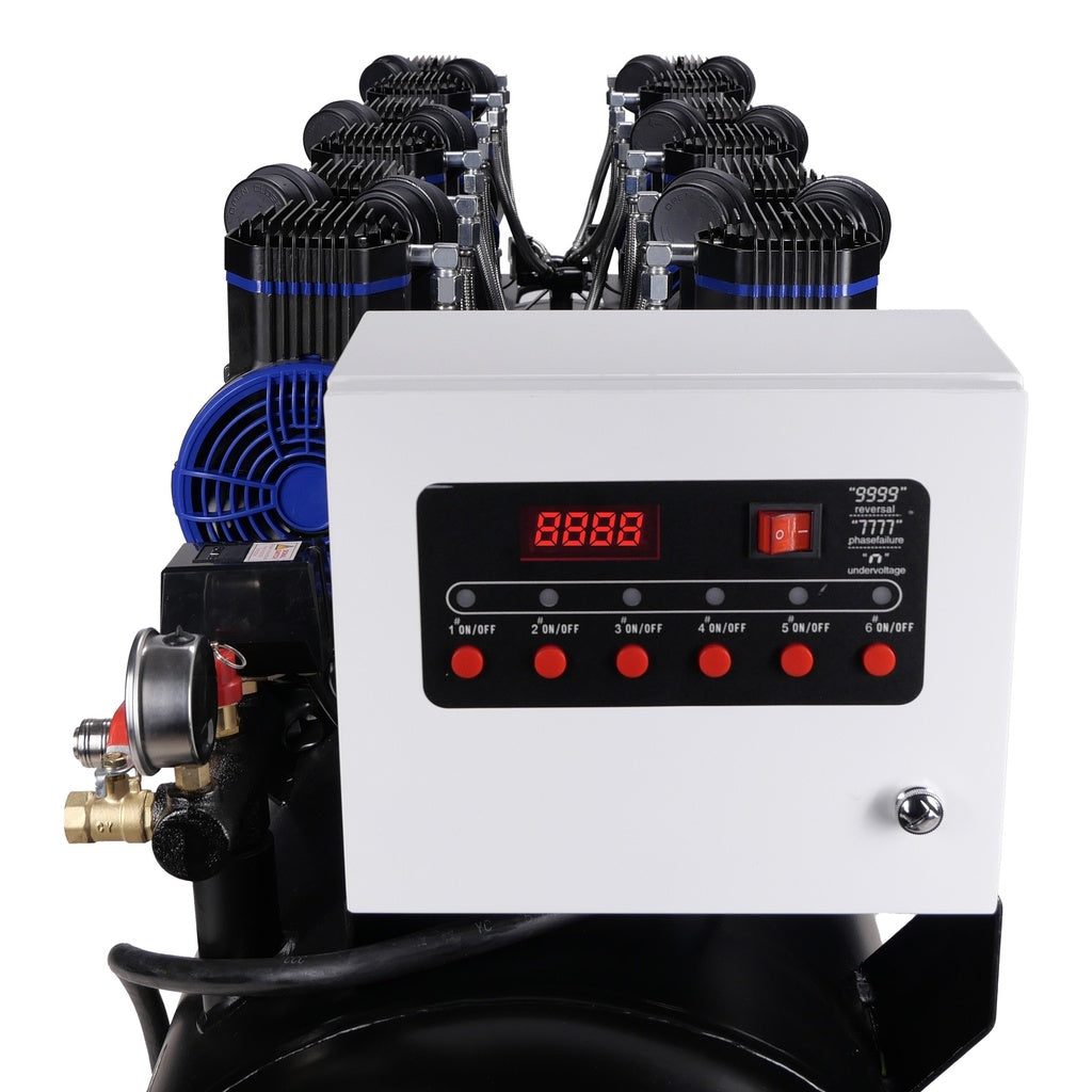 Compressore aria silenziato - con capacità del serbatoio di 300 litri - senza olio, oil free - per utensili pneumatici, 6 × 2 HP Airpro
