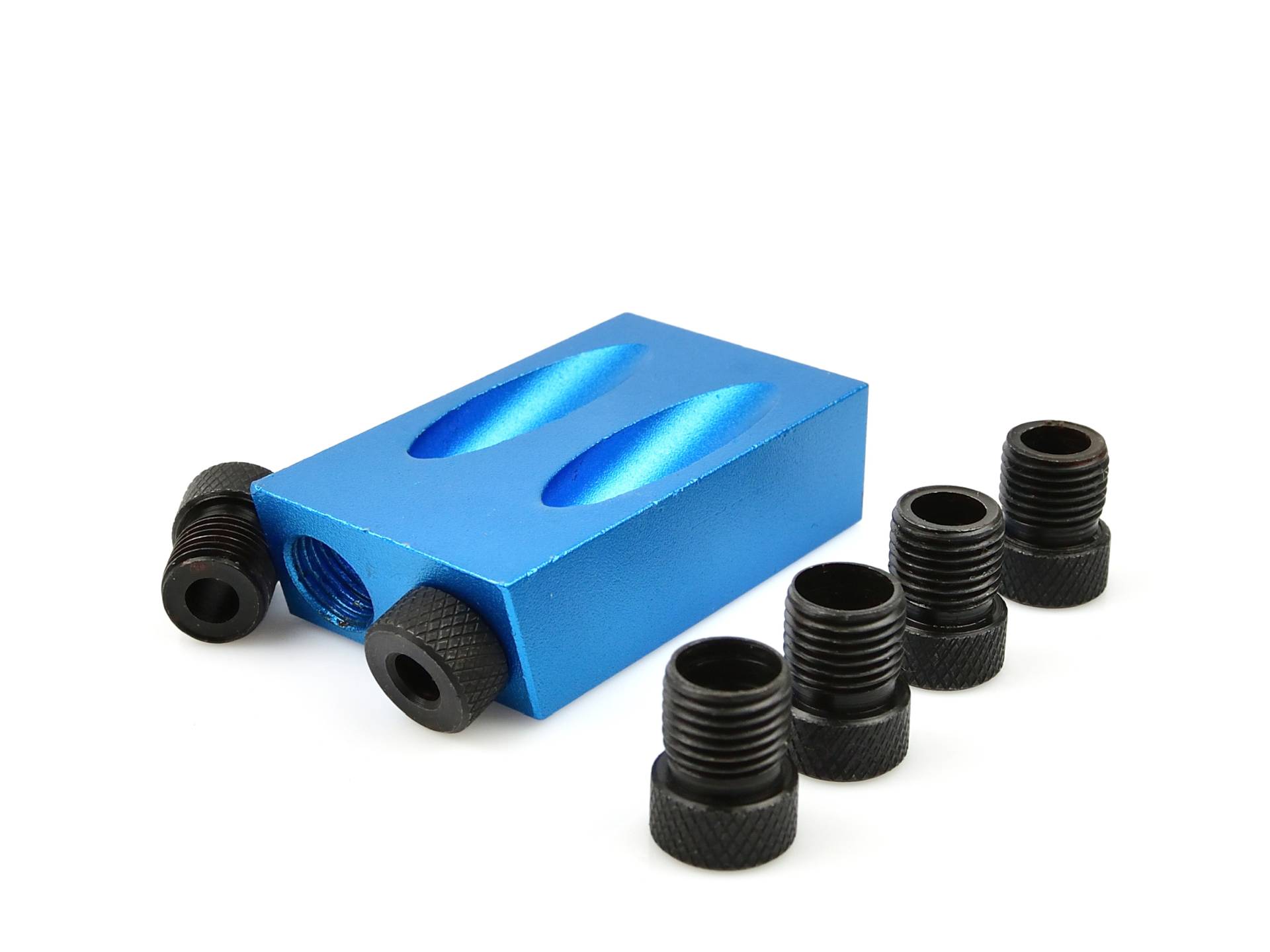Dima per fori obliqui-inclinati, guida per falegnameria, posizionatore per fori obliqui, localizzatore in alluminio con adattatore per fori da 6 – 8 – 10 mm, guida angolare a 15 gradi