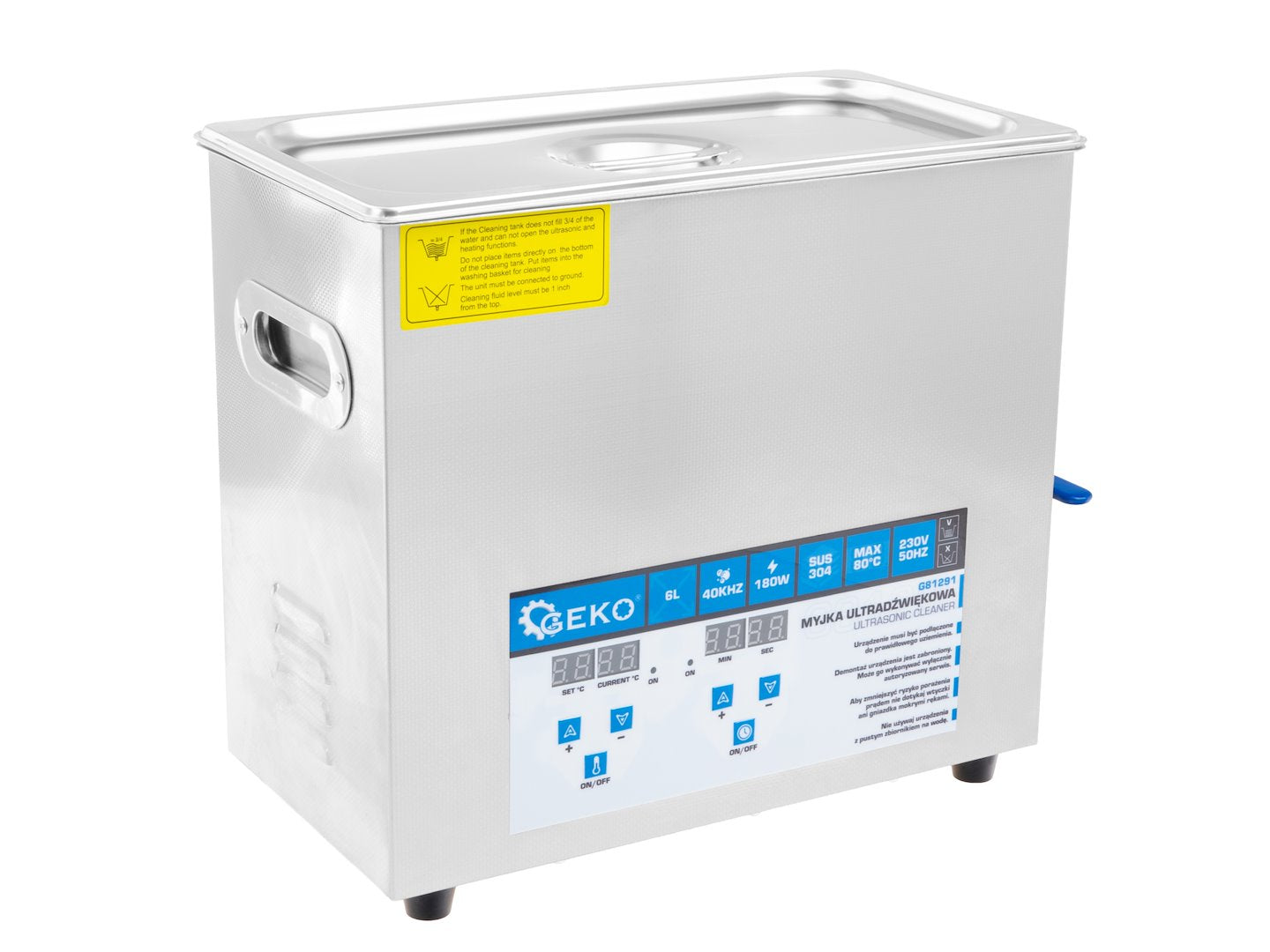 Pulitore a ultrasuoni professionale in acciaio inossidabile, potente macchina di pulizia ad ultrasuoni a frequenza di 40 khz, digitale professionale con timer, 6 litri 180 W Geko