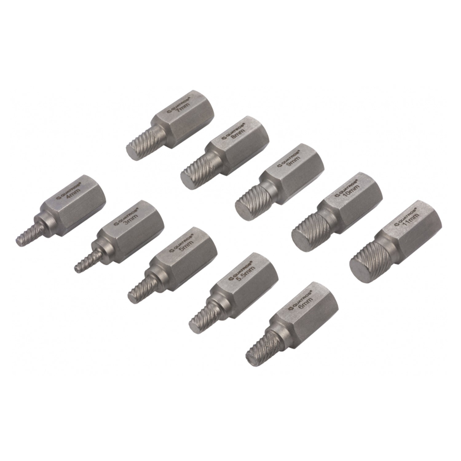 Set di estrattori per viti svitate, rotte e danneggiate - 10 pezzi, argento - kit di rimozione con punte per trapano, estrattori, Quatros