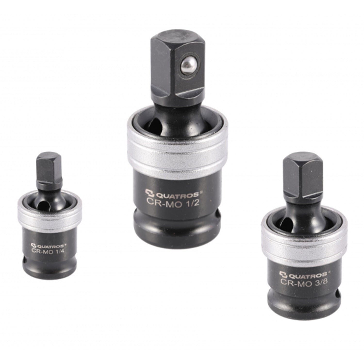 Set adattatori bussola a impatto, per avvitatore a impulsi, con snodo cardanico, 1/4" 3/8" 1/2", Cr-Mo