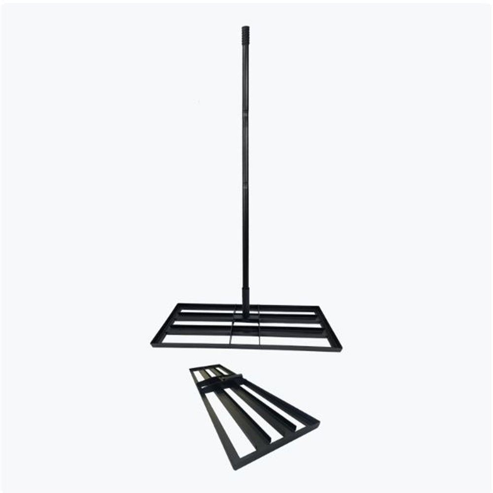 Rastrello livellatore in metallo per prato, attrezzo per la livellatura con manico ergonomico, livellatrice per giardino, cortile, campo da golf