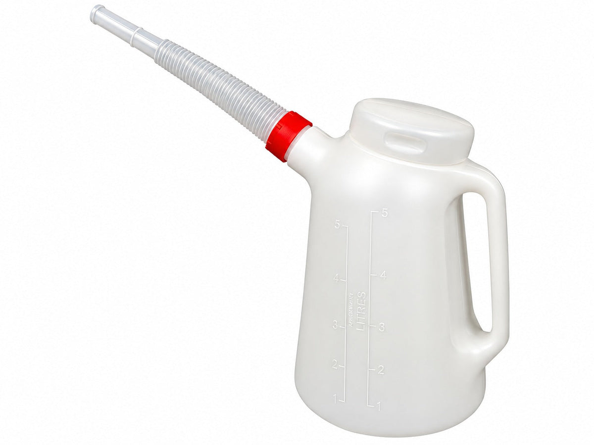 Contenitore con tappo e tubo flessibile per olio e antigelo, per fluido, caraffa con beccuccio, 5 litri Gebo Tools