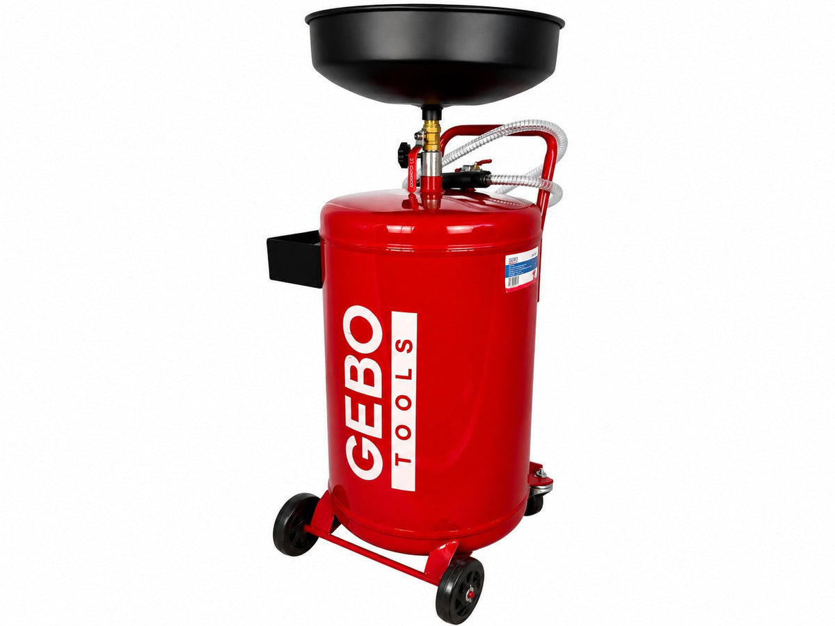 Recuperatore pneumatico per olio esausto da 75 litri con vasca di raccolta 10 litri, scarico a 6-8 bar, asta regolabile Gebo Tools