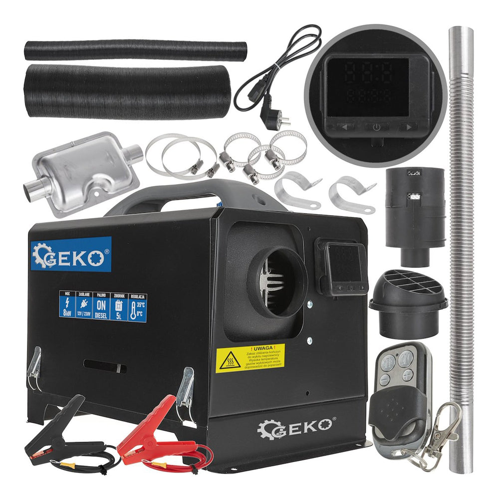 Riscaldatore a gasolio portatile 12v/230v 8kw, diesel, generatore aria calda per camper, tenda, campeggio, parcheggio, dotato di monitor LCD con telecomando GEKO