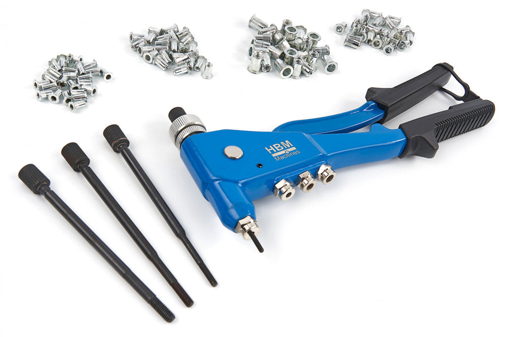 Set-kit rivettatrice manuale professionale, pinza per rivetti, tenaglia per filettati e a strappo, dadi ciechi, M3-M6,106 pezzi Hbm Machines Olanda