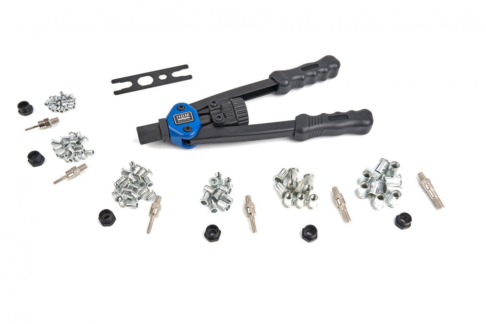 Set-kit rivettatrice manuale professionale, pinza per rivetti, tenaglia per filettati e a strappo, dadi ciechi, M3–M10