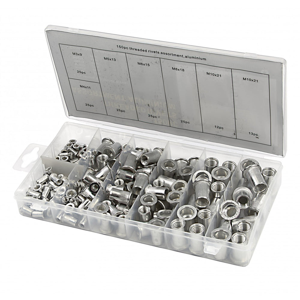 Set-kit rivetti filettati, assortimento dadi per inserti, in alluminio 150 pezzi