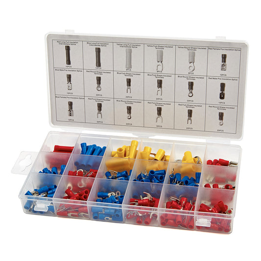 Set-kit connettori per cavi a crimpare, assortimento di capicorda, 18 misure, terminali  isolati forcella, morsetti ,multicolor, 270 pezzi Hbm Machines Olanda