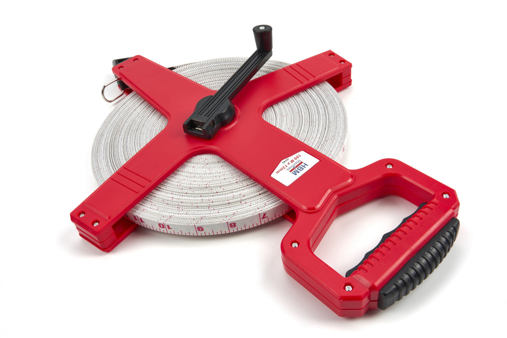 Rotella metrica professionale con impugnatura, per rilievi topografici, con nastro in fibra di vetro 100 m Hbm