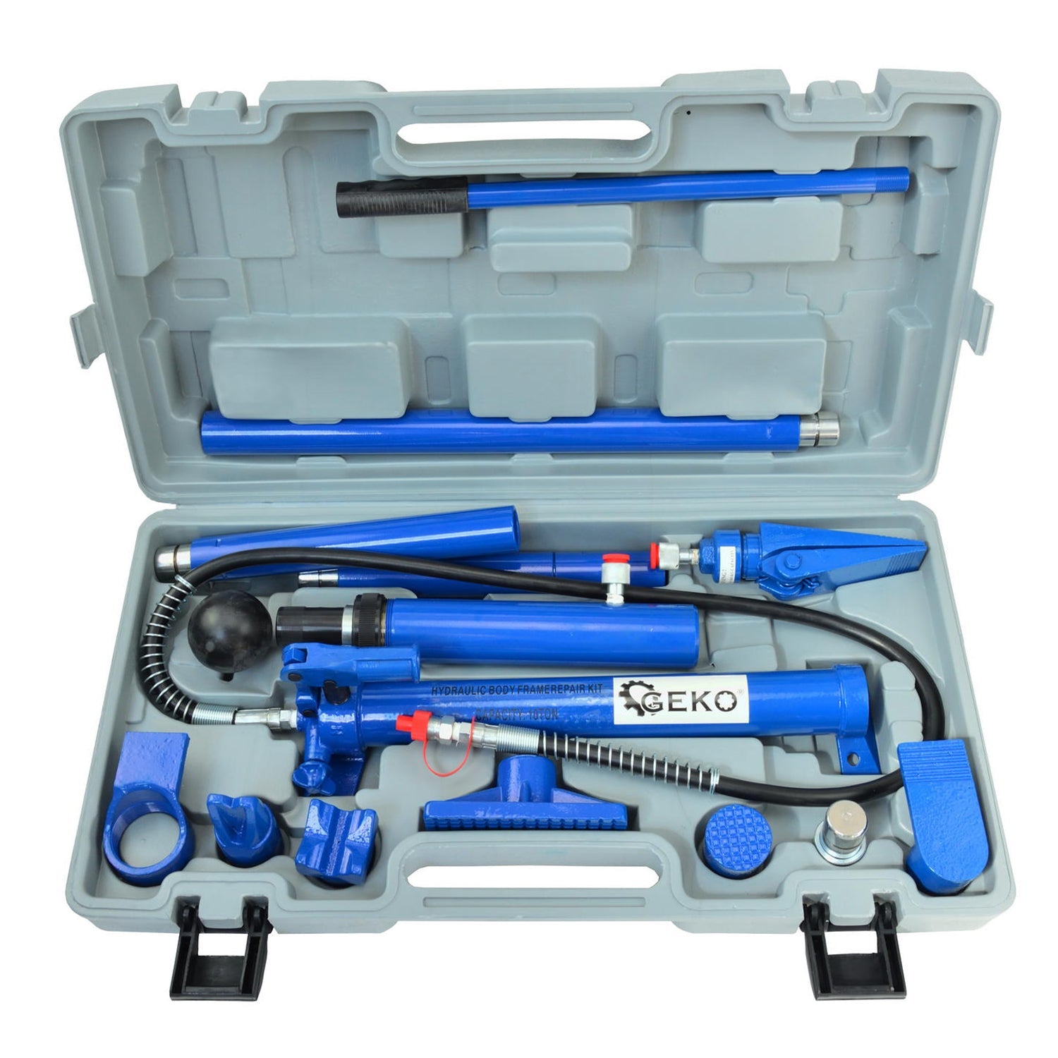 Pressa per carrozzeria idraulica con potenza 10t, set esteso per la rimozione ammaccature inclusa pressa, 15 pezzi di spinta, distaccatore, custodia, utensile professionale automobilistico, martinetto idraulico kit riparazione carrozzeria