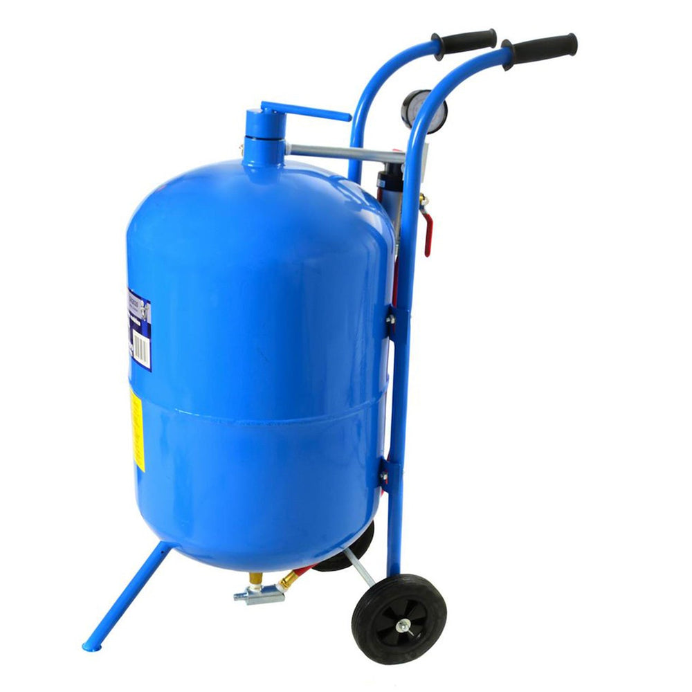 Set-kit sabbiatrice, serbatoio abrasivo portatile, sabbiatura ad aria separatore olio-acqua per rimozione di vernice macchie ruggine,76 litri compressa con tubo,pistola per sabbiare e sabbia quarzifera, 25 kg, granulometria 0,3–0,7