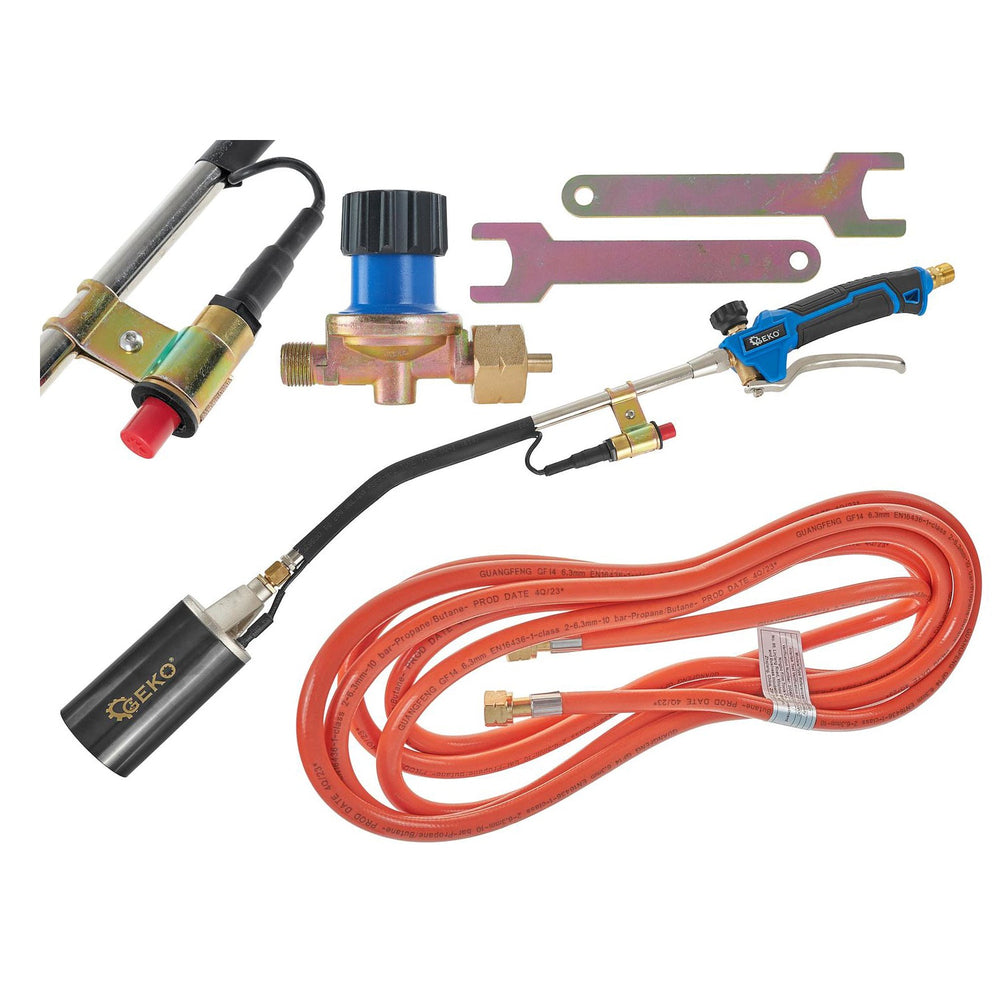 Saldatore/cannello bruciatore a gas con leva 70 cm e tubo 5 m, diametro becco: 57 mm interno, esterno 60 mm,kit saldatura Geko