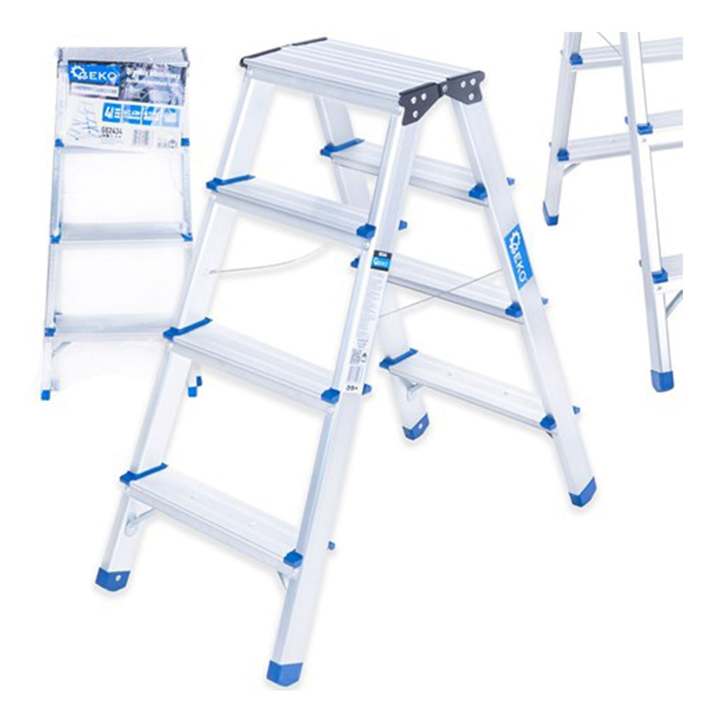 Scala alluminio 4 gradini, doppia salita, portata max 150 kg Geko