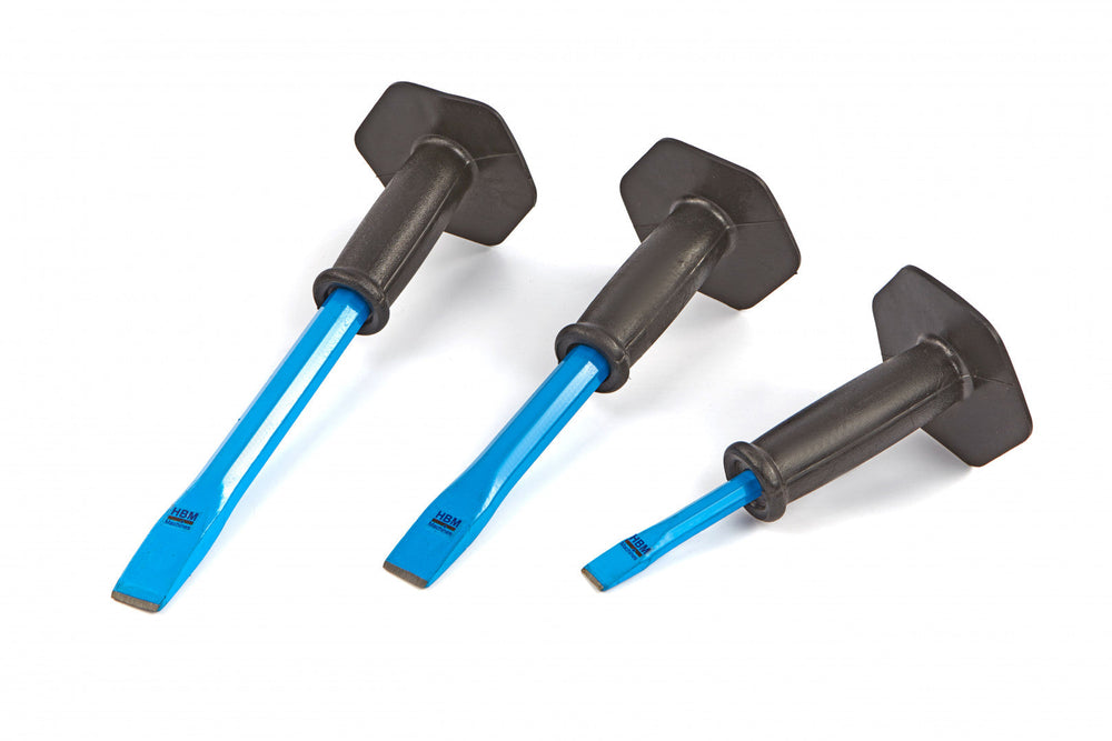 Scalpello da muratore piatto con paracolpo lunghezza 300mm, per materiali duri mattoni calcestruzzo pietre, impugnatura antiscivolo in gomma 19mm Ingco