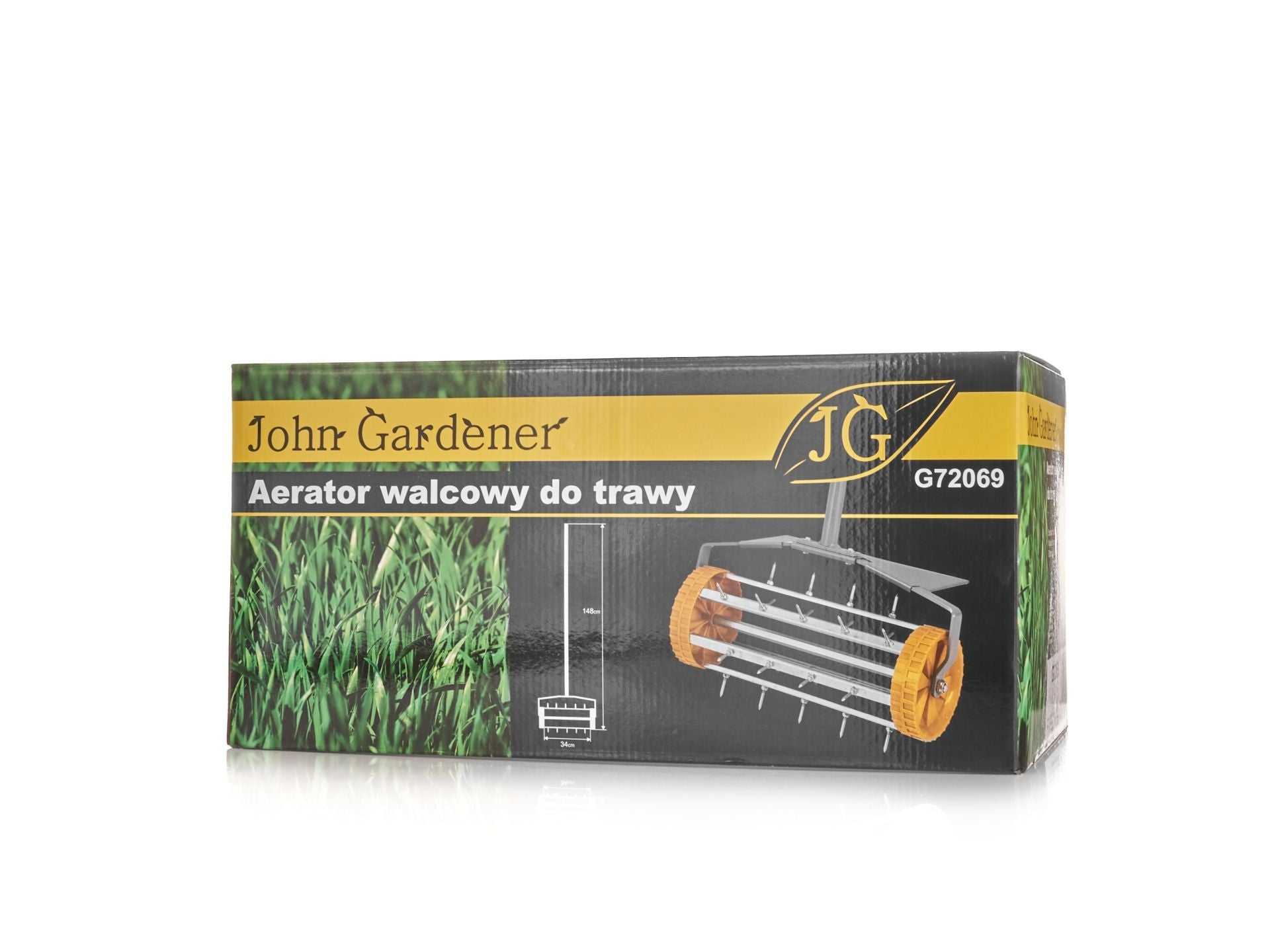 Scarificatore manuale con rullo aeratore,arieggiatore per prati,erba e giardini, con chiodi, punte per impieghi gravosi, Geko