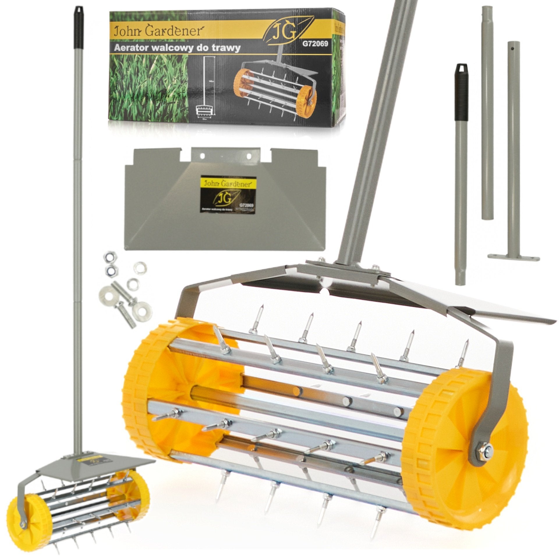 Scarificatore manuale con rullo aeratore,arieggiatore per prati,erba e giardini, con chiodi, punte per impieghi gravosi, Geko