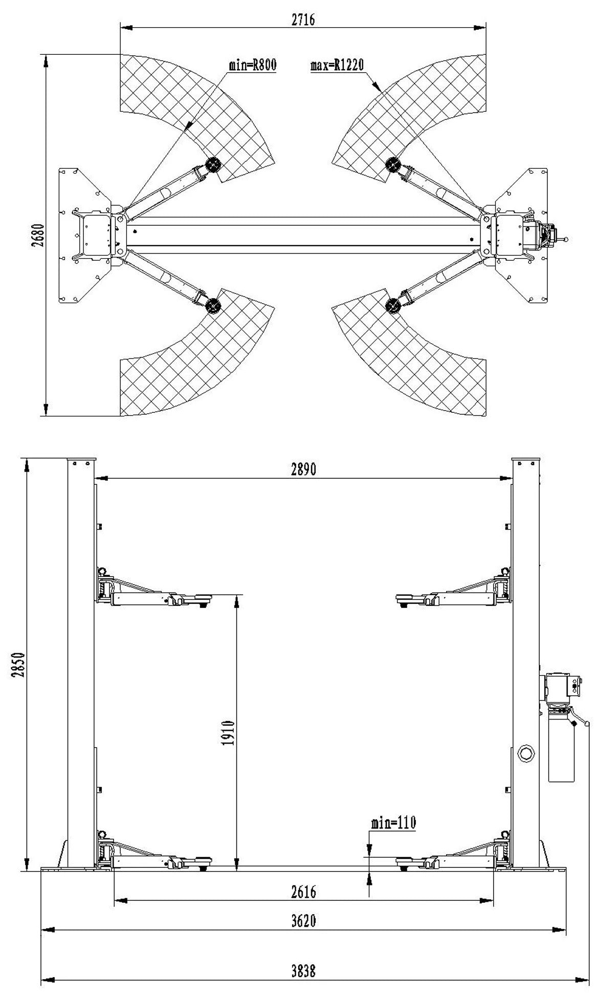 Ponte sollevatore auto a 2 colonne, portata 4200 kg, ponte sollevatore idraulico, sblocco manuale