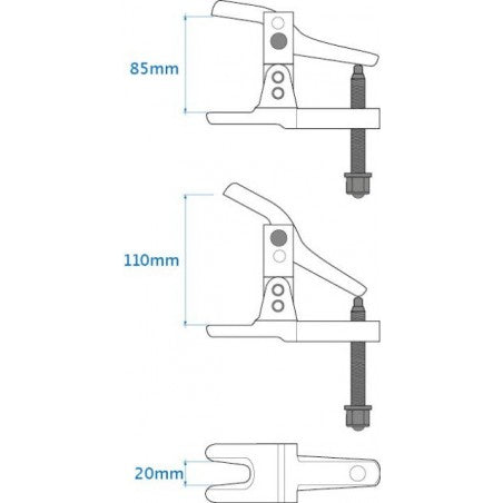 Estrattore giunti sferici, estrattore per giunti a sfera, estrattori testine tiranti sterzo, rimozione del giunto sferico, 50-80 mm, regolabile