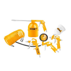 Kit 5 accessori per compressore, inclusi gonfiagomme con manometro, pistola di soffiaggio, pistola a spruzzo per vernice, tubo a spirale, set kit accessori compressore, Ingco