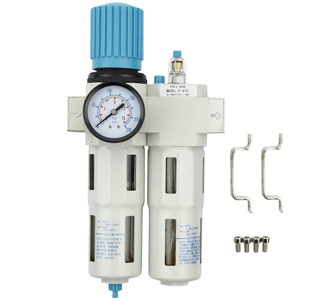 Separatore d'acqua e olio ad aria compressa, riduttore di pressione per compressore, filtro regolatore con manometro 1/2 " P-670 Pro Midi