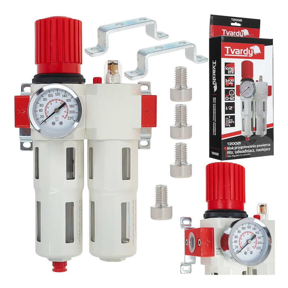 Separatore d'acqua e olio ad aria compressa, riduttore di pressione per compressore, filtro regolatore con manometro 1/2 " Tvardy