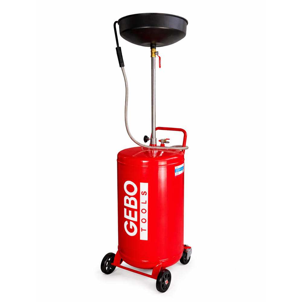 Recuperatore pneumatico per olio esausto da 75 litri con vasca di raccolta 10 litri, scarico a 6-8 bar, asta regolabile Gebo Tools