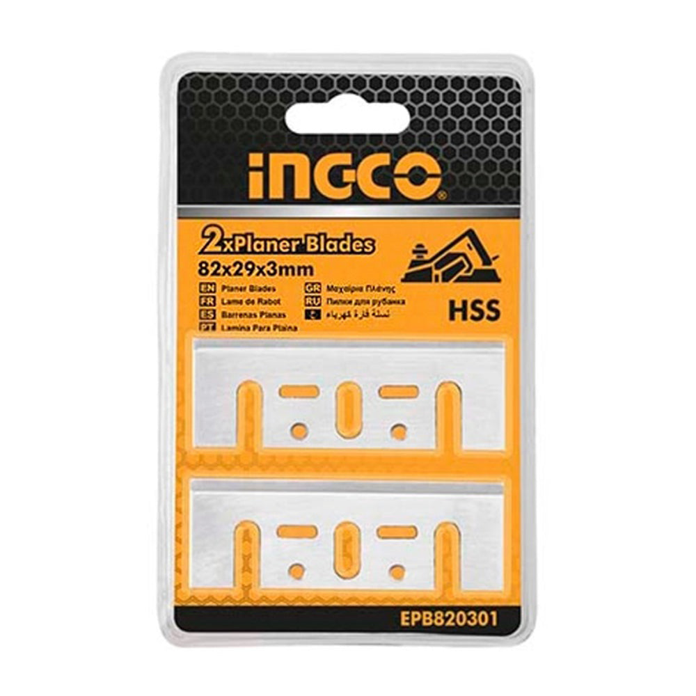 Lame per pialla elettrica, set di 2 lame di ricambio per pialla elettrica manuale per la lavorazione del legno in HSS, 82 x 29 x 3 mm Ingco