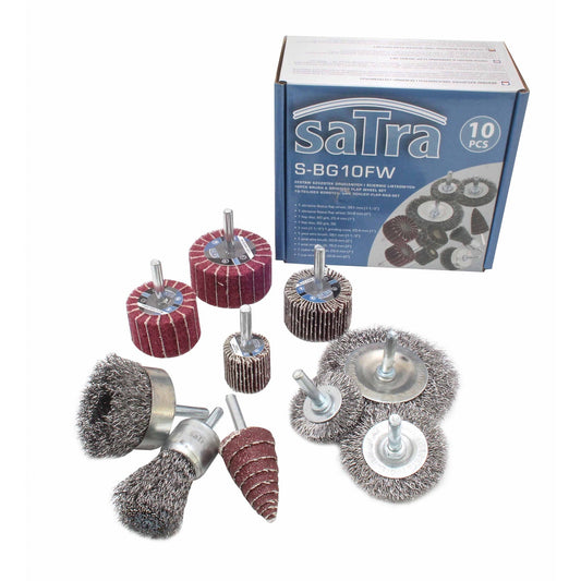 Set-kit 10 spazzole metalliche e disco lamellare per la levigatura, lucidatura e pulizia di superfici in metallo e legno, per rimozione ruggine, vernice