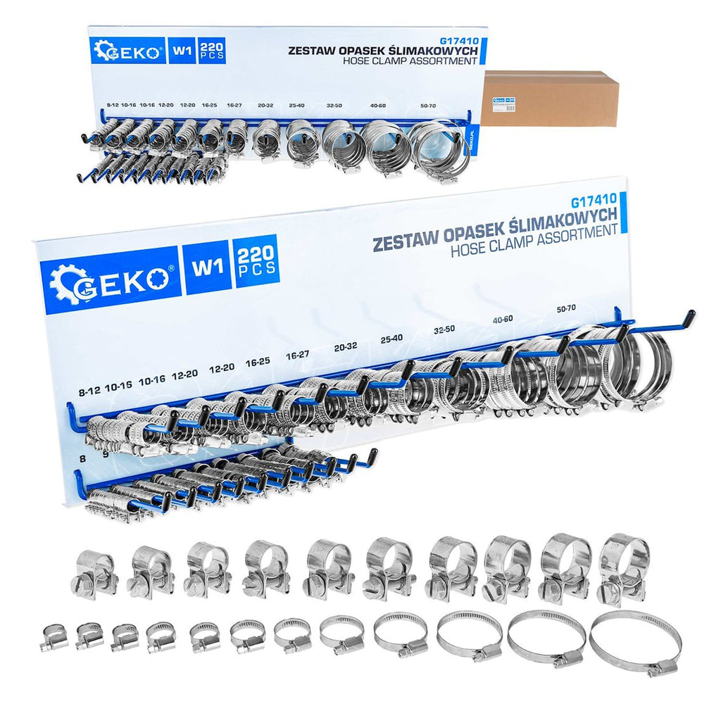 Set-kit 220 fascette metalliche per tubi da 25 a 70 mm per tubi e condotte, con supporto a parete