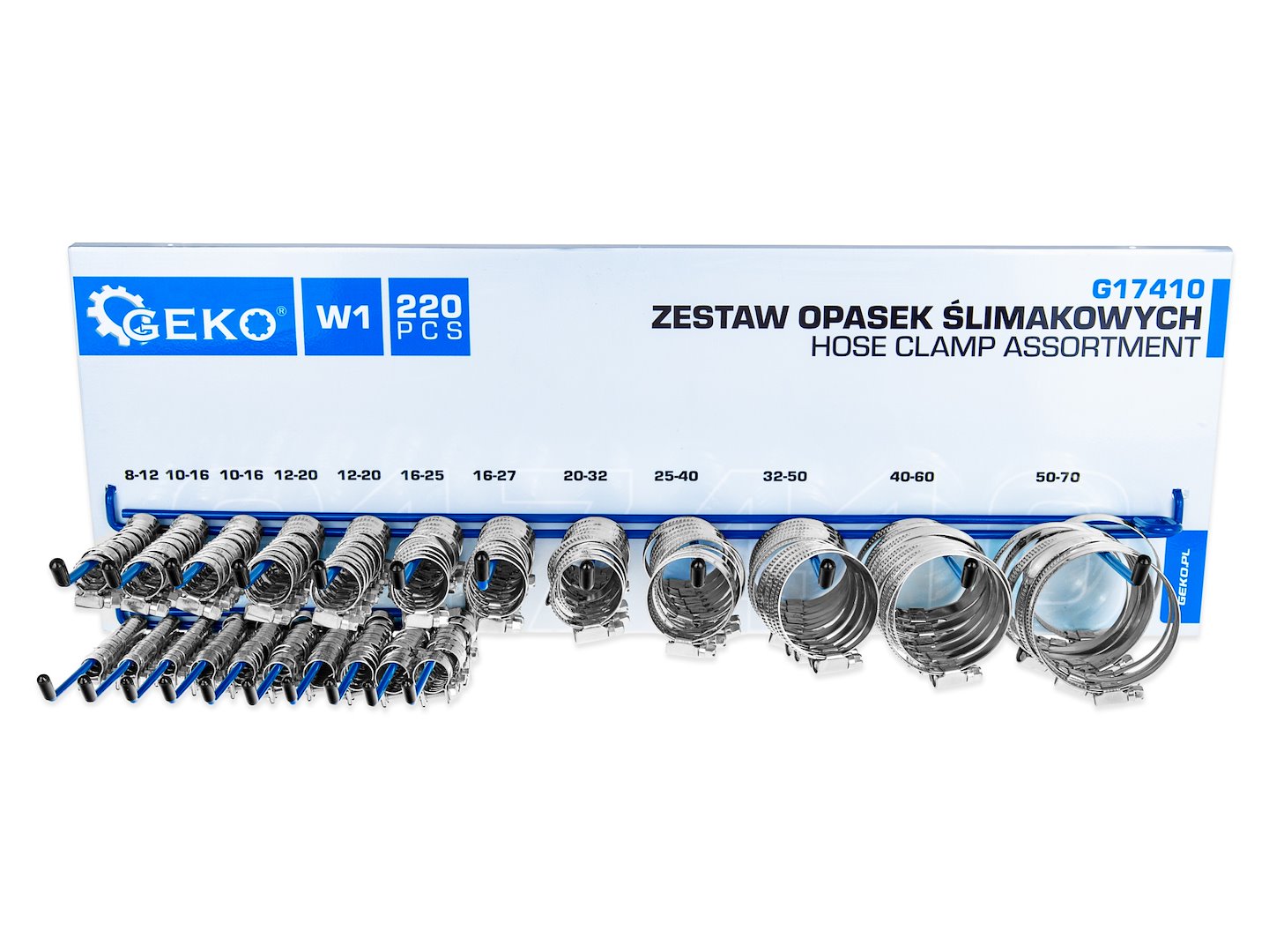 Set-kit 220 fascette metalliche per tubi da 25 a 70 mm per tubi e condotte, con supporto a parete