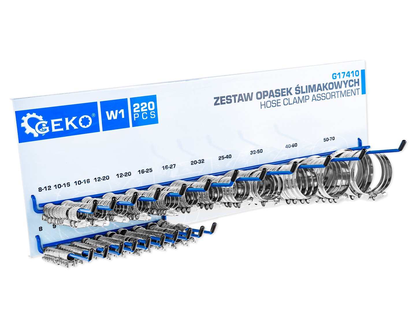Set-kit 220 fascette metalliche per tubi da 25 a 70 mm per tubi e condotte, con supporto a parete